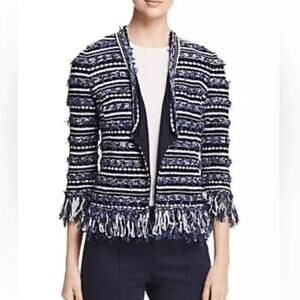 St. John Collection Lofty Floats 3/4 Sleeve Knit Jacket Blue White Size XL
